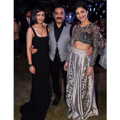 Akshara Haasan with her father Kamal Haasan and sister Shruti Haasan