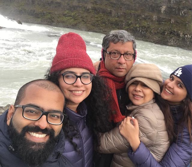 Deeksha Seth with her father mother and sister on vacation