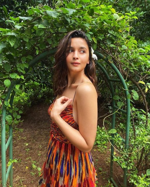 Alia Bhatt in yellow stripe gown